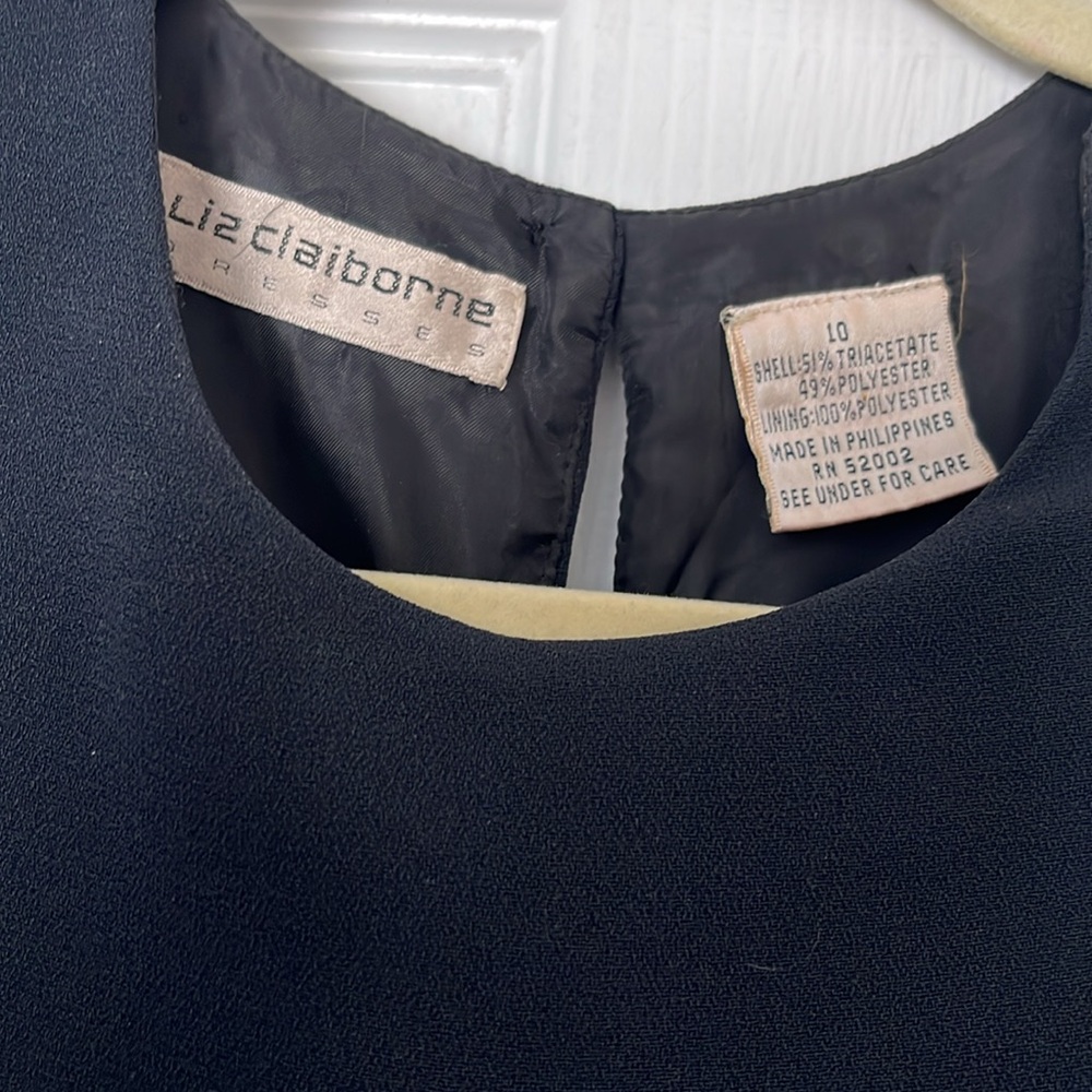 Liz Claiborne Black Midi Dress w/Pleated Skirt sz 10 - Picture 2 of 4